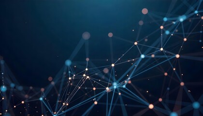 Abstract network of interconnected blue dots and lines, creating a sense of connectivity and data flow, against a dark blue background