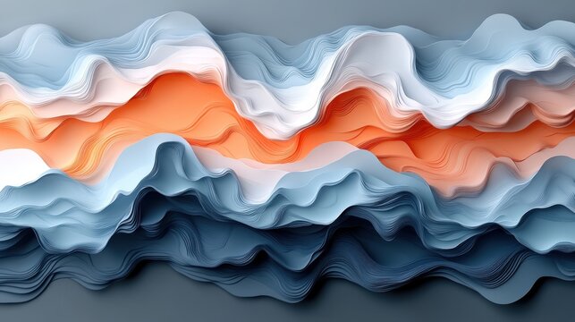 Abstract Layers of Waves in Bright Tones and Soft Colors