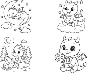 Baby dragon black and white coloring pages for teens and adults.