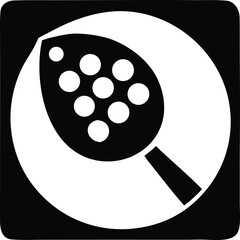 Monochromatic icon symbolizing search discovery and analysis with a magnifying glass and seed pod