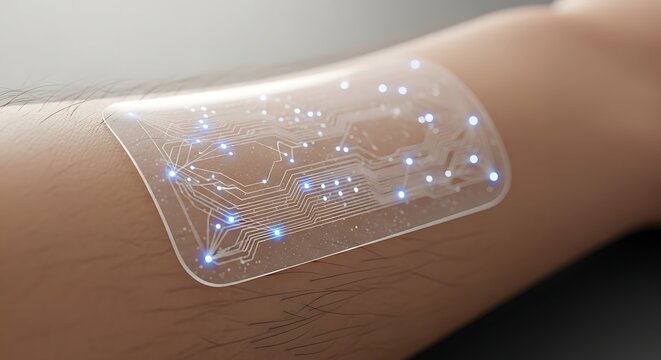 Advanced Technology E-Skin Sensor : Seamlessly Conforming to Human Skin, Wearable Tech, Medical, AI, Robotics, and Futuristic Healthcare Innovation.

