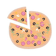 pizza with salami and mushrooms, cheese