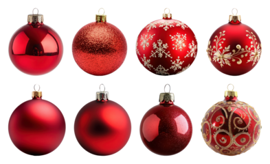 PNG Red festive Christmas tree ornaments, element set on transparent background