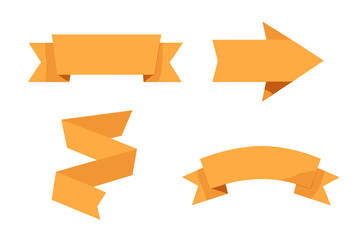 Set of orange paper banners and origami ribbons, vector illustration with transparent background, folded ribbon shapes, decorative design elements, blank ribbon set for design