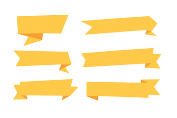 Set of yellow paper banners and origami ribbons collection, folded vector illustration with transparent background, decorative label design elements, ordered style set