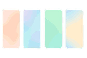 Soft pastel color background set, modern vector screen designs for mobile apps, abstract gradient interface templates with transparent backgrounds, smooth color transitions