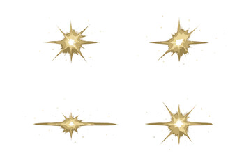 Shining Gold Star Burst Glow with Sparkles, Transparent Light Effect Vector Illustration Set, Glittering Radiant Glow Sparkle Design with Transparent Background