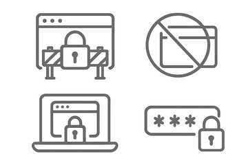 Web page access restriction icons. Limited access symbols with padlock security, password protection, blocked content, internet privacy concepts, technology cybersecurity vector set