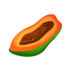 Vibrant illustration of a ripe papaya fruit sliced in half revealing its seeds and colorful flesh