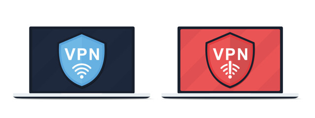 Laptop computer with VPN network connection. Illustration vector