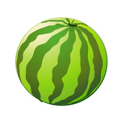 A vibrant ripe watermelon with distinct green stripes against a solid black background