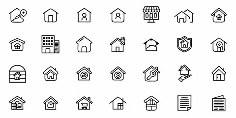 Discover your dream home with this versatile collection of modern house and property icons, perfect for real estate and urban living