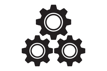 Three gear sign simple icon. Vector Black silhouettes. with white background