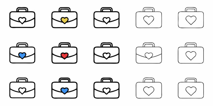 Charming briefcase icons with heart details symbolizing love, passion, and dedication in professional endeavors and personal journeys.