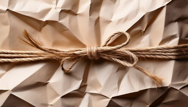 rustic charm a crumpled paper surface accented by a delicate tied string exuding simplicity and natural elegance perfect for backgrounds