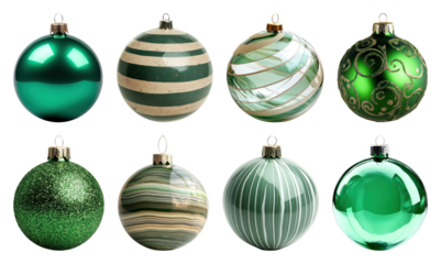 PNG Elegant green Christmas ornaments, element set on transparent background