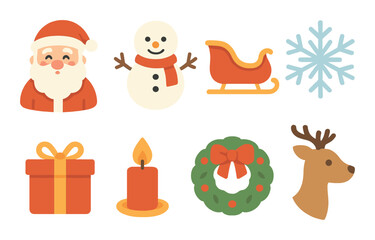 Festive christmas symbols with santa snowman sleigh and reindeer