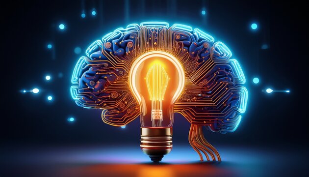 artificial intelligence ai brain concept with lightbulb and circuit board design idea