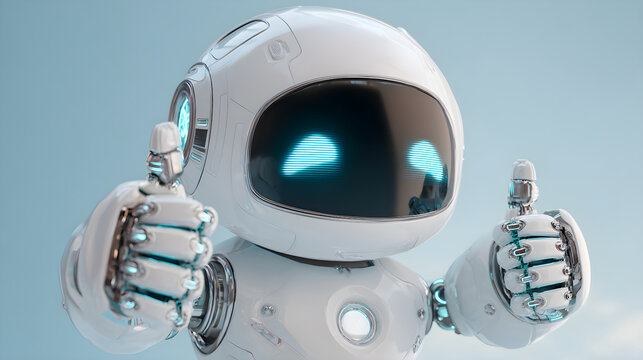 Friendly robot giving thumbs up for approval