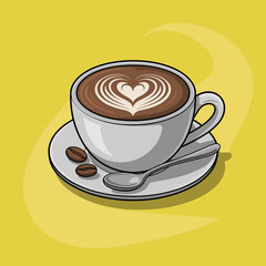 A charming coffee cup featuring latte art with a heart design, perfect for expressing love and warmth over a comforting beverage experience.