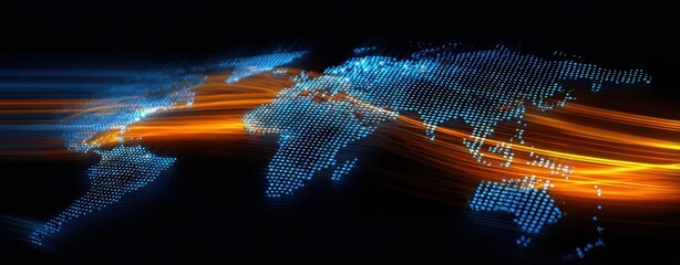 The World Map of Digital Data Streams Showing Global Connectivity and High Speed Networks
