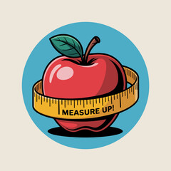 This eye-catching image features a shiny red apple tightly wrapped with a measuring tape, symbolizing health, nutrition, and the importance of a balanced lifestyle.