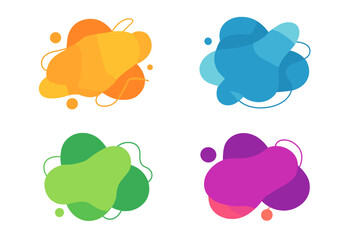 Abstract colorful vector backgrounds set with vibrant fluid shapes on white transparent backdrop, modern graphic design elements in orange, blue, green, and purple theme for creative projects