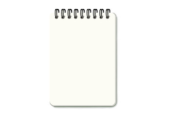 Blank realistic spiral notepad notebook mockup isolated on white background, vector illustration with transparent backdrop, stationery design template, empty page for notes, office and school supplies