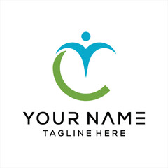 People and letter C for business, technology and people care logo design