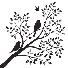 Silhouette of birds in a tree