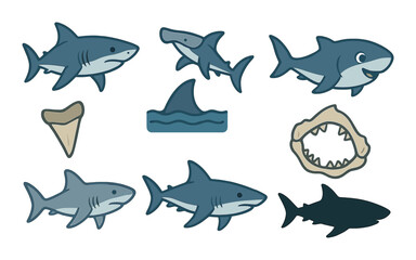 Cartoon sharks and jaws: fun illustrations of ocean predators and teeth