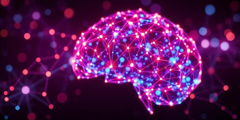 Abstract glowing network nodes forming a brain shape,  science,   modern