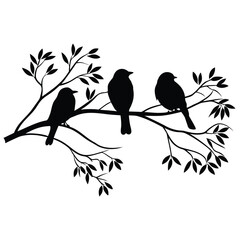 Three birds perched on a branch silhouette