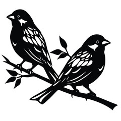 Two birds perched on a branch silhouette