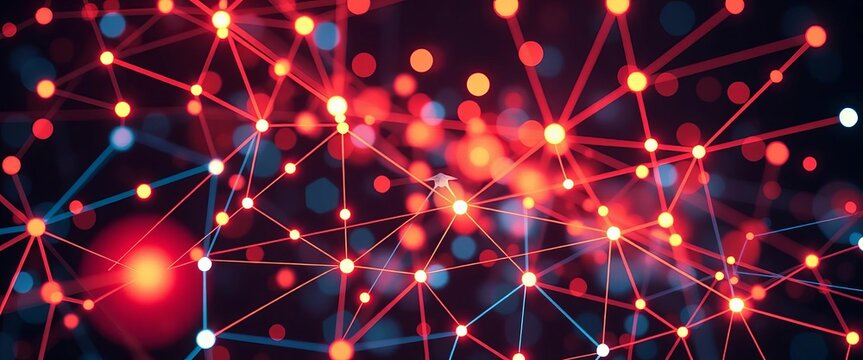 Abstract network nodes and lines glowing, signifying regulatory compliance systems, analytics, regtech