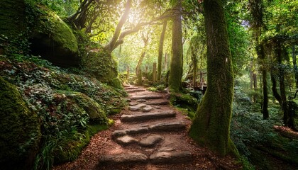 Obraz premium enchanted forest path a serene walk through nature s beauty