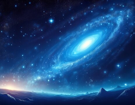 a mesmerizing blue galaxy filled with stars offering a stunning view of the cosmos and the mysteries of outer space