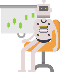 Humanoid Robot Character Presenting Candlestick Chart
