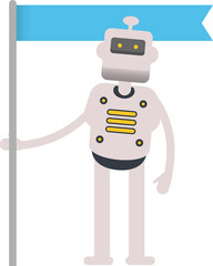 Humanoid Robot Character Holding Flag Pole
