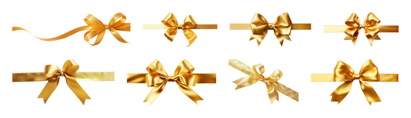 Fototapeta premium PNG Elegant golden ribbon bows collection, element set on transparent background