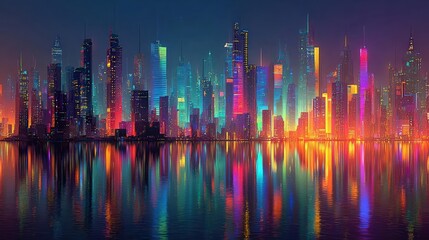 Neon-lit utopia, floating cities, transcendent skyline