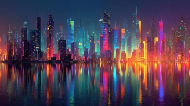 Neon-lit utopia, floating cities, transcendent skyline