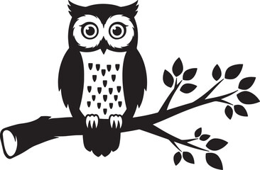 Obraz premium Black Owl Silhouette Perched On A Branch Vector Logo Icon Illustration