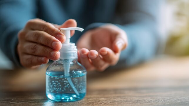 Hand sanitizer application home setting image indoor environment close-up hygiene awareness