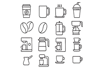 Coffee-related Icons Cups, Beans, and Brewing Equipment