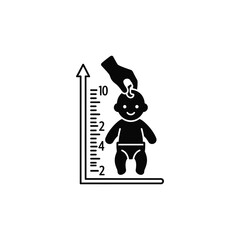 Measuring baby height doctor's hand measures the height of a little child with a growth chart pediatrician measures the growth of the child, vector illustration