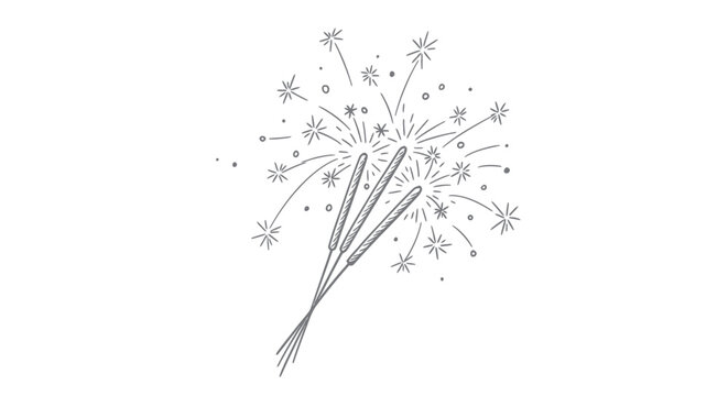 Hand-drawn burning sparklers illustration with bright festive sparks.
