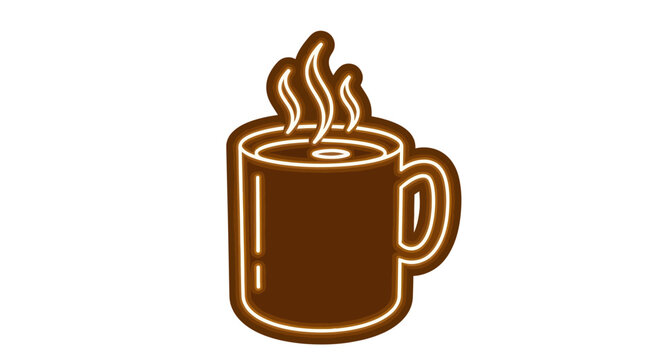 Brown Coffee Mug with Steam Rising Outline Style.