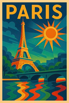 Paris Art Deco Travel Poster &ndash; Eiffel Tower 1920s Style