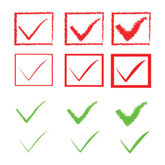 Check tick mark icon set. Check mark checkbox list vector draw hand drawn sketch doodle brush marker checklist symbol. Vector Illustration 